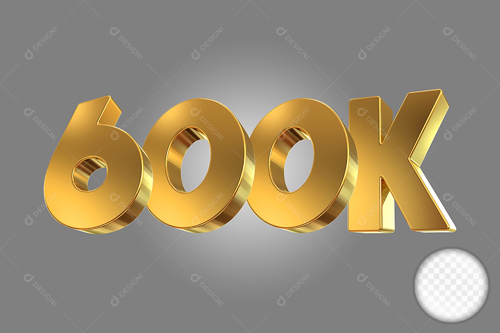 Número Dourado 600K Elemento 3D Para Composição PSD