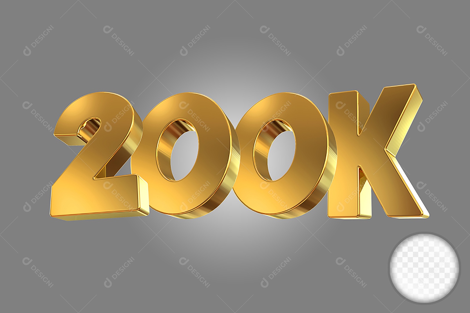Número Dourado 200K Elemento 3D Para Composição PSD
