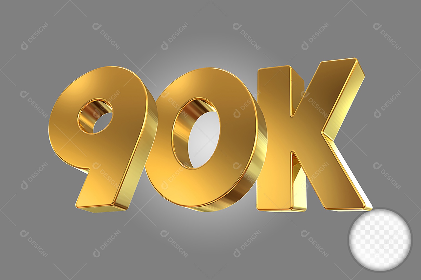Número Dourado 90K Elemento 3D Para Composição PSD