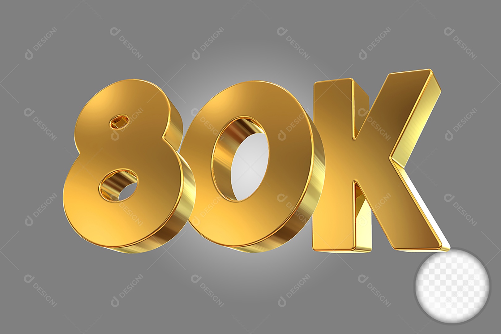 Número Dourado 80K Elemento 3D Para Composição PSD