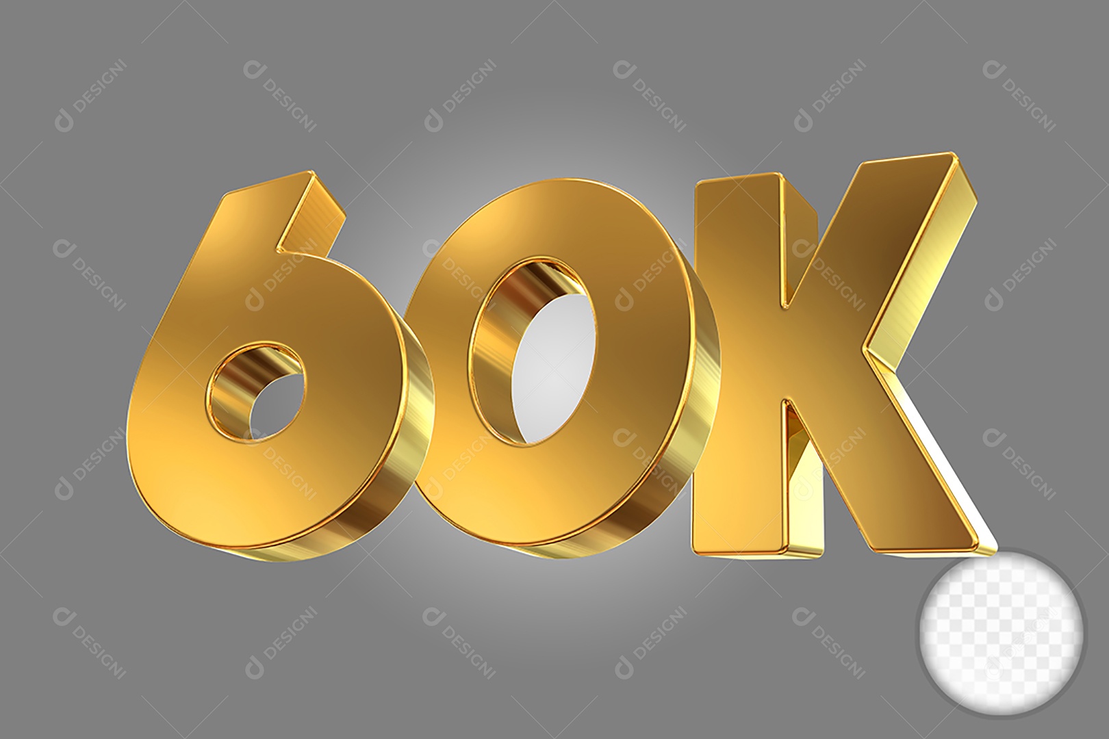 Número Dourado 60K Elemento 3D Para Composição PSD