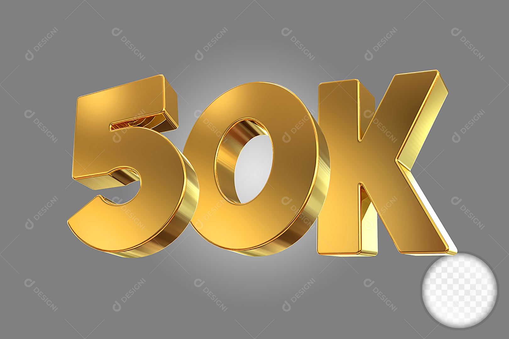Número Dourado 50K Elemento 3D Para Composição PSD