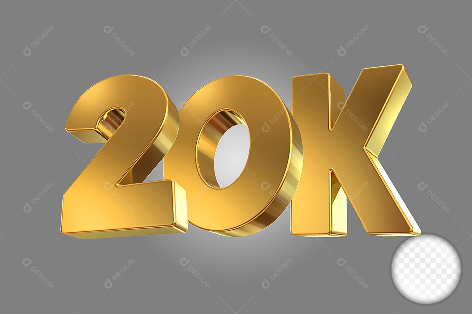 Número Dourado 20K Elemento 3D Para Composição PSD