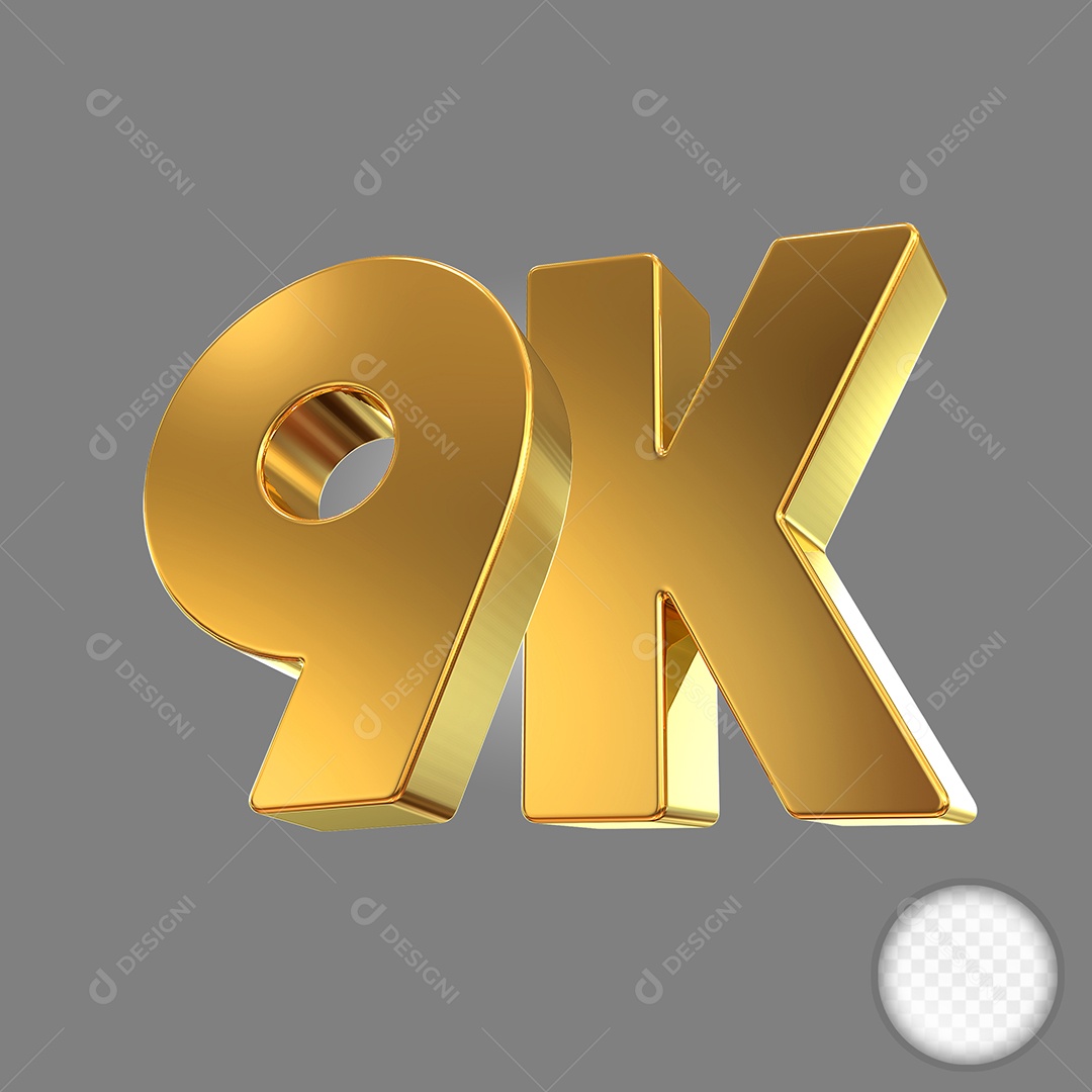 Número Dourado 9K Elemento 3D Para Composição PSD