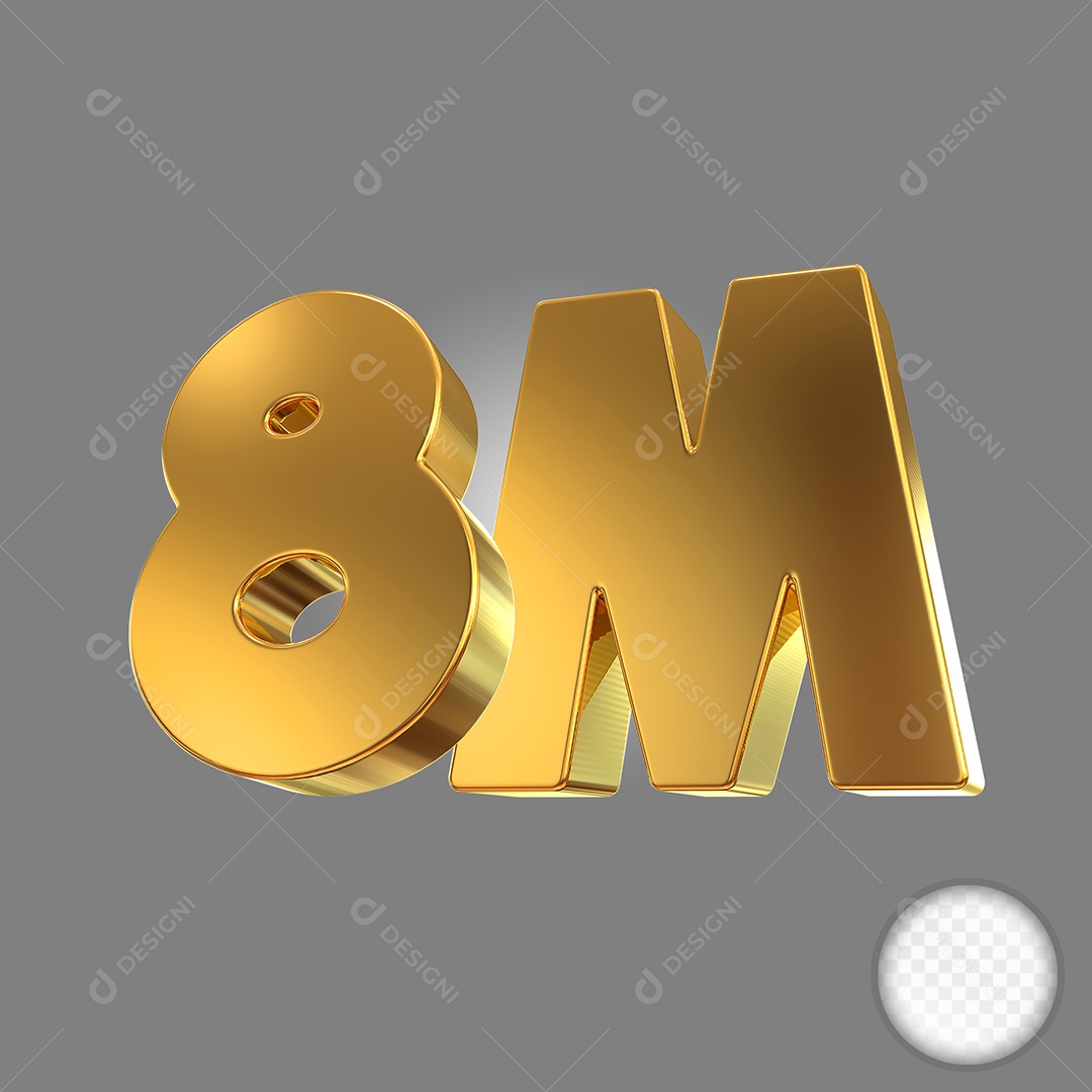 Número Dourado 8M Elemento 3D Para Composição PSD