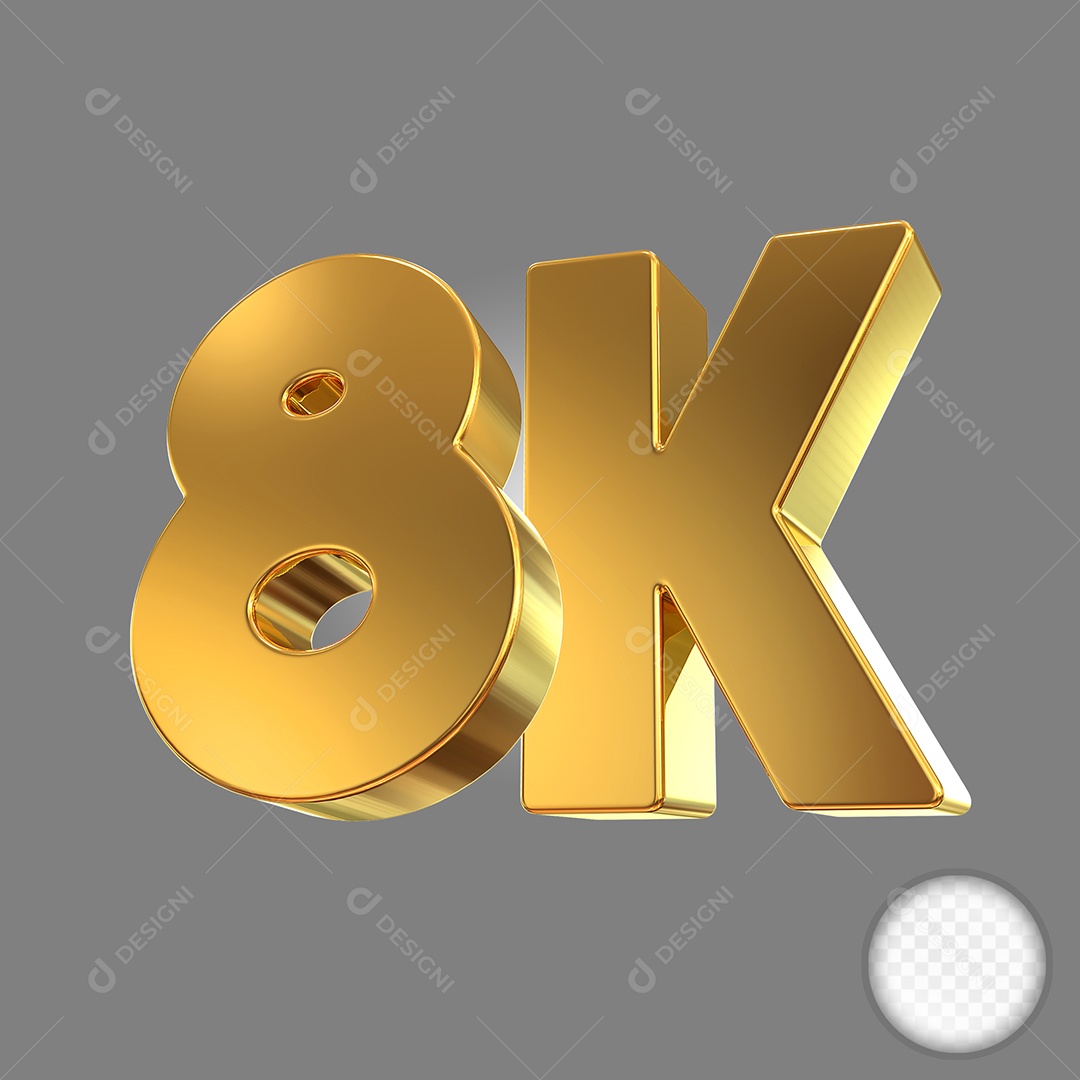 Número Dourado 8k Elemento 3D Para Composição PSD