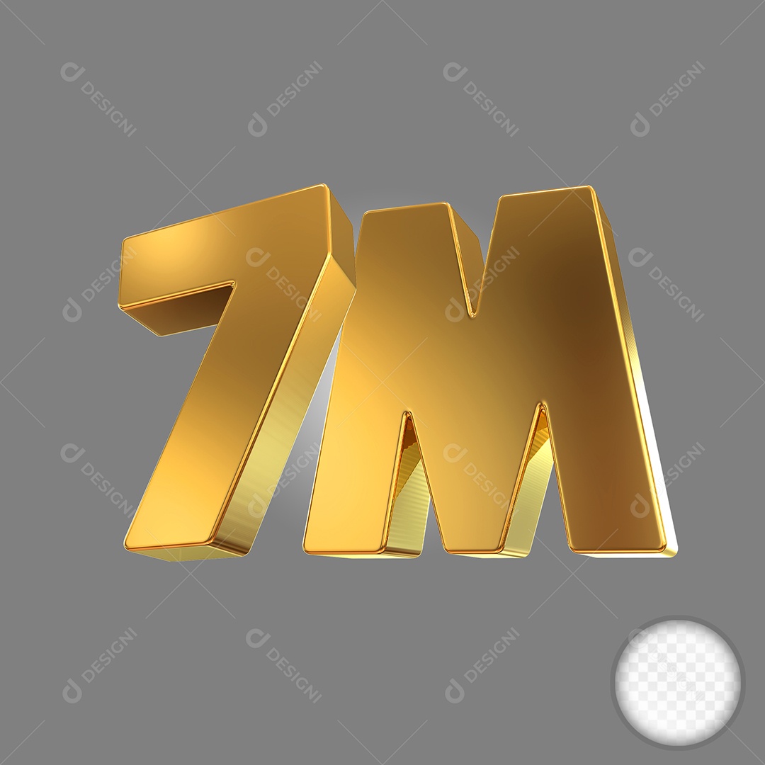 Número Dourado 7M Elemento 3D Para Composição PSD
