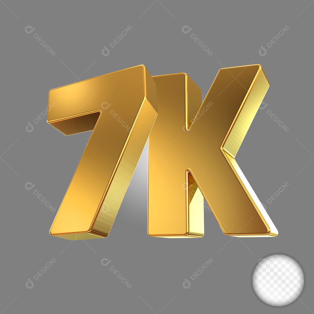 Número Dourado 7K Elemento 3D Para Composição PSD