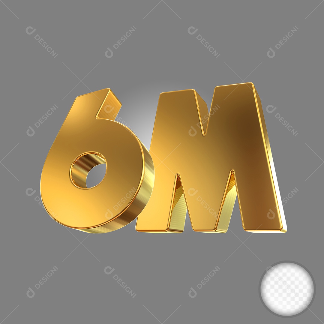 Número Dourado 6M Elemento 3D Para Composição PSD