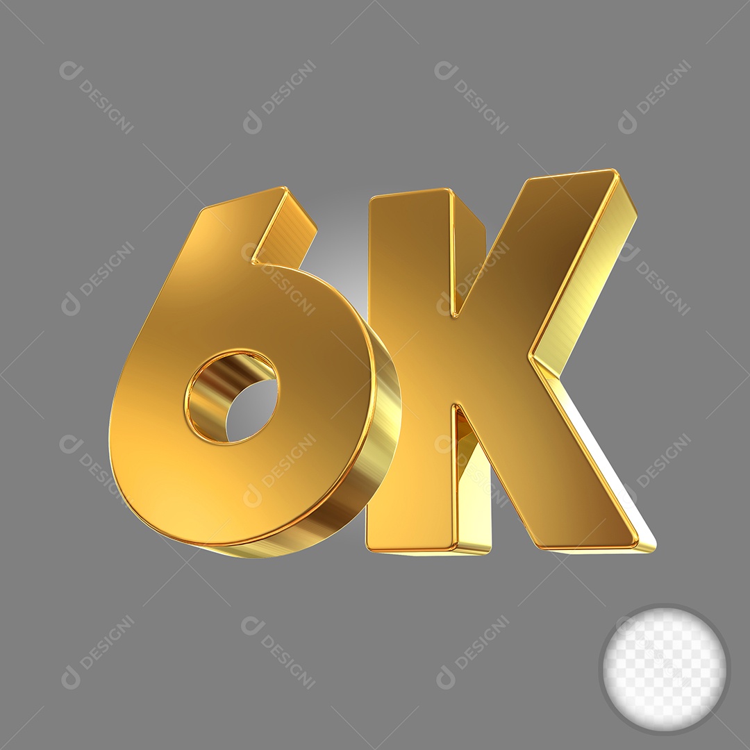 Número Dourado 6K Elemento 3D Para Composição PSD