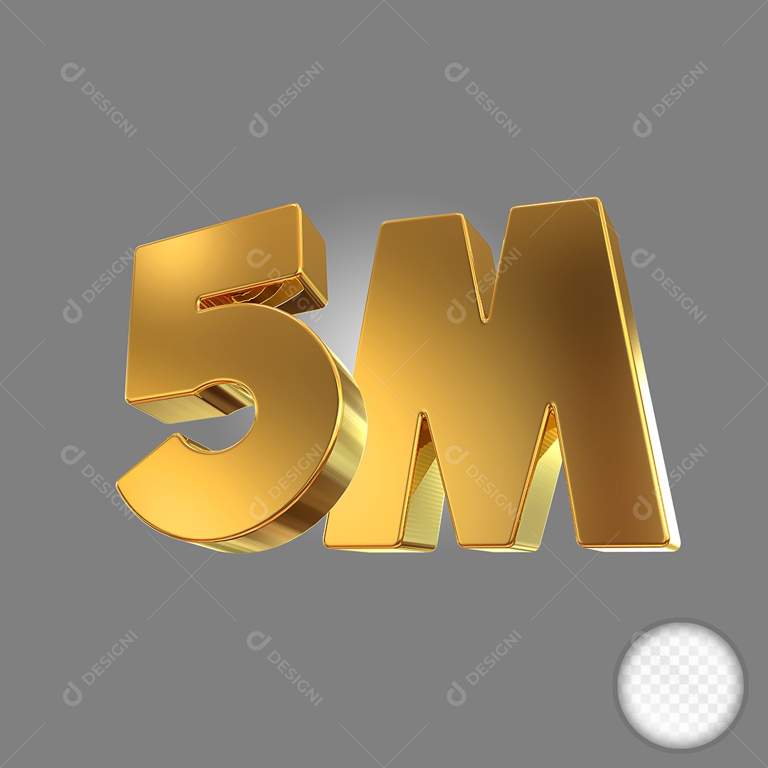 Número Dourado 5M Elemento 3D Para Composição PSD