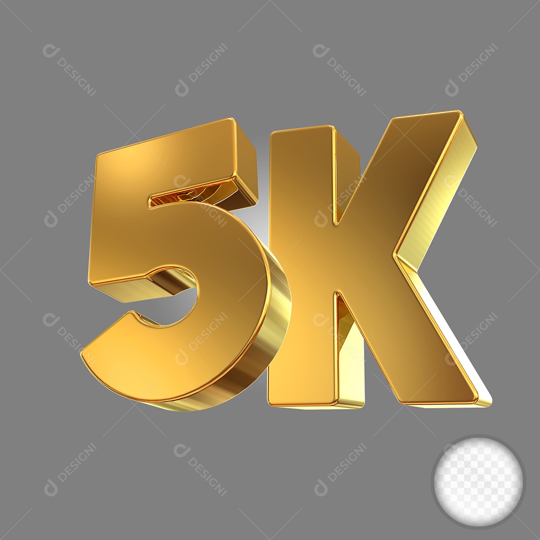 Número Dourado 5K Elemento 3D Para Composição PSD