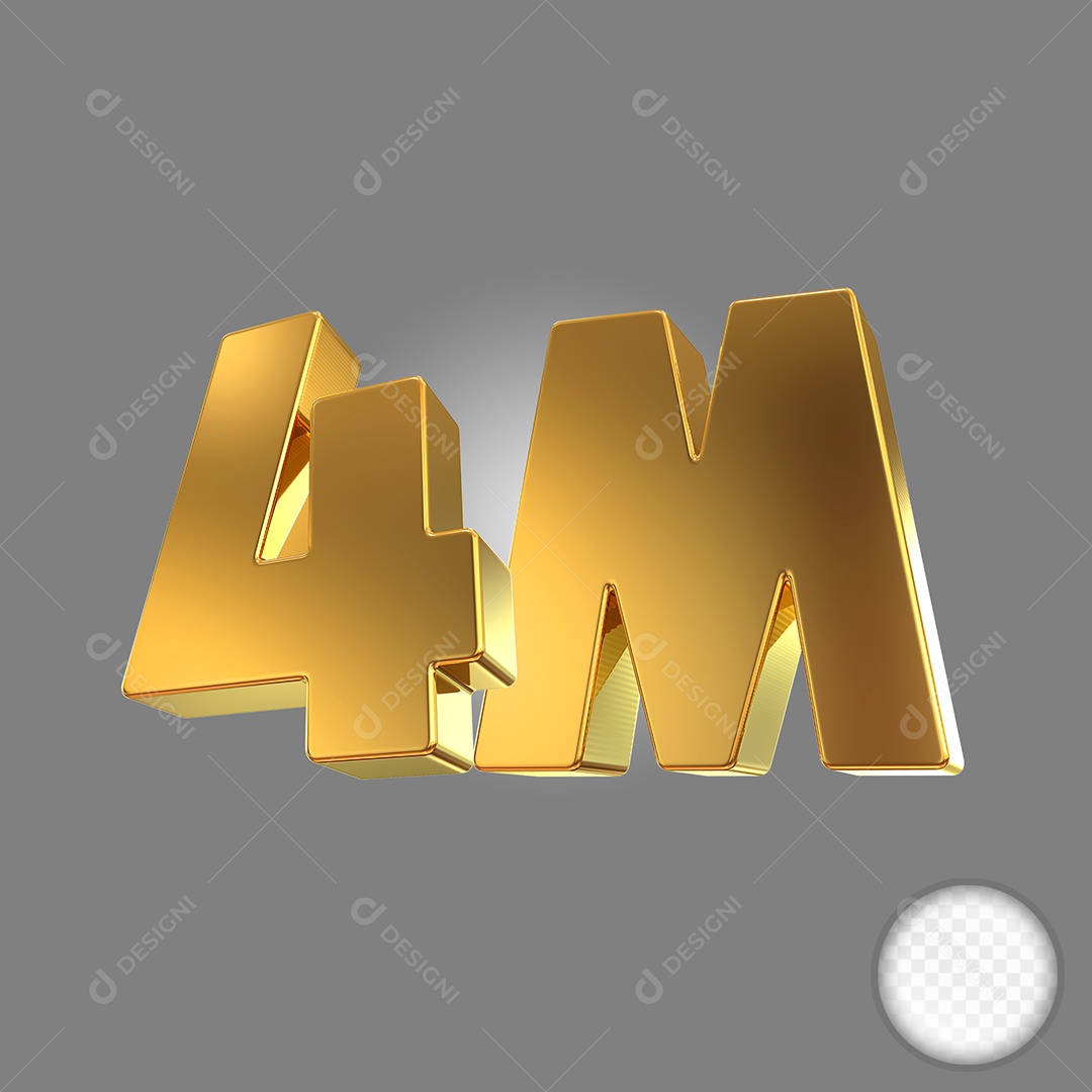 Número Dourado 4M Elemento 3D Para Composição PSD