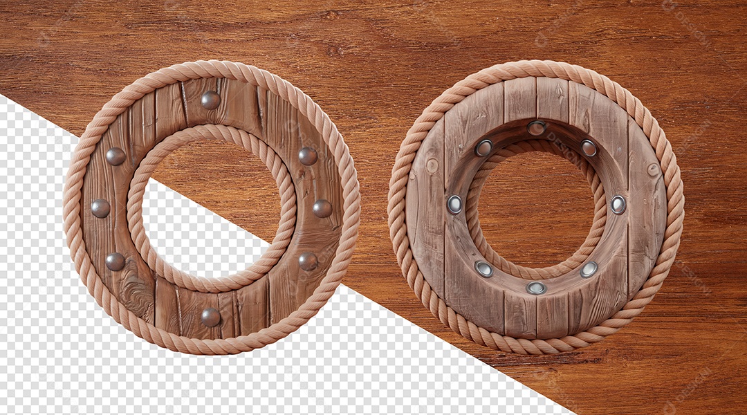 Escudo de Madeira Elemento 3D para Composição PSD