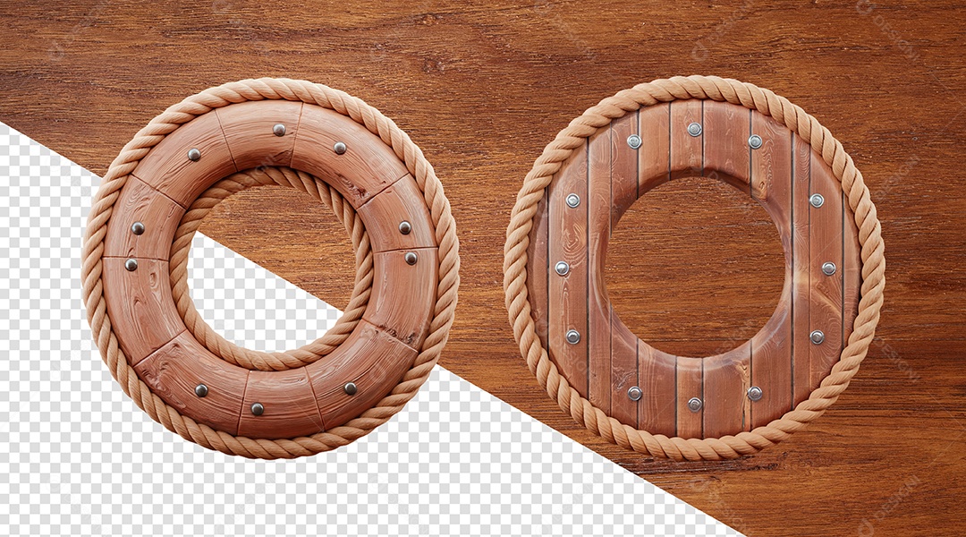 Escudo de Madeira Elemento 3D para Composição PSD