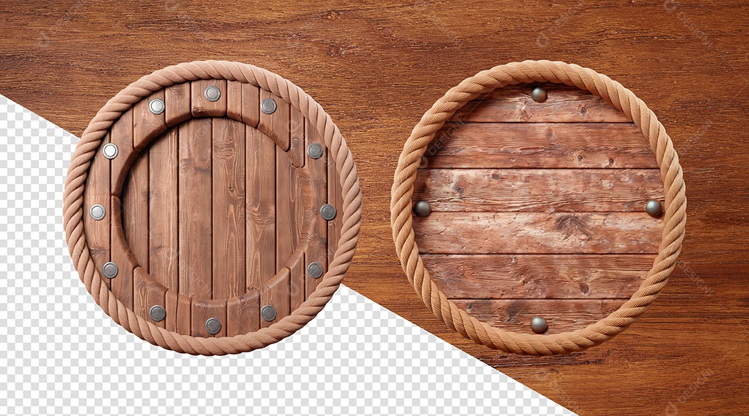 Escudo de Madeira Elemento 3D para Composição PSD