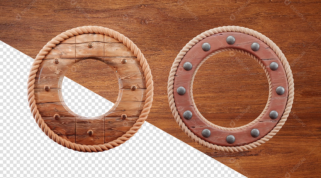 Escudo de Madeira Elemento 3D para Composição PSD