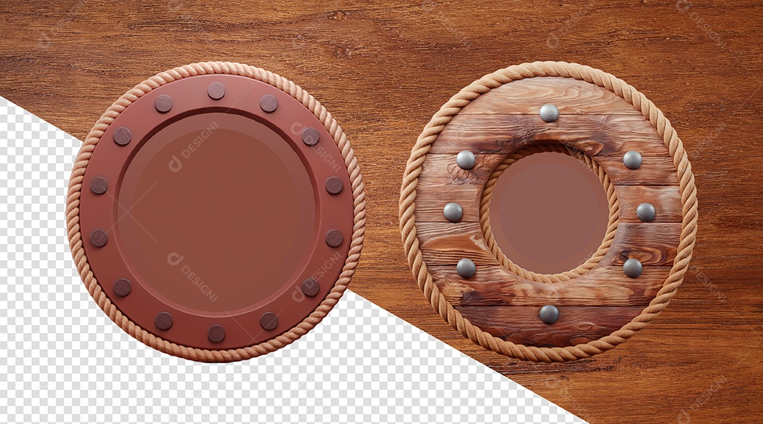 Escudo de Madeira Elemento 3D para Composição PSD