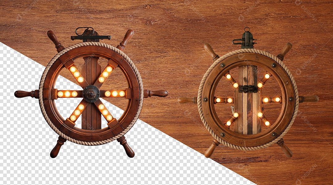 Leme de Navio de Madeira Elemento 3D para Composição PSD