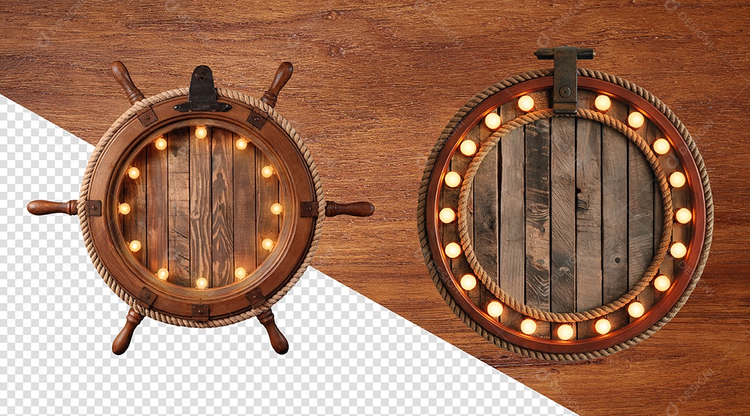 Escudo de Madeira Elemento 3D para Composição PSD