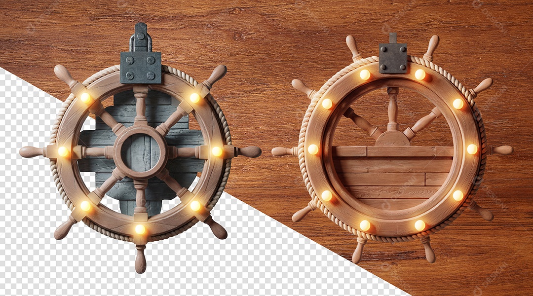 Leme de Navio de Madeira Elemento 3D para Composição PSD