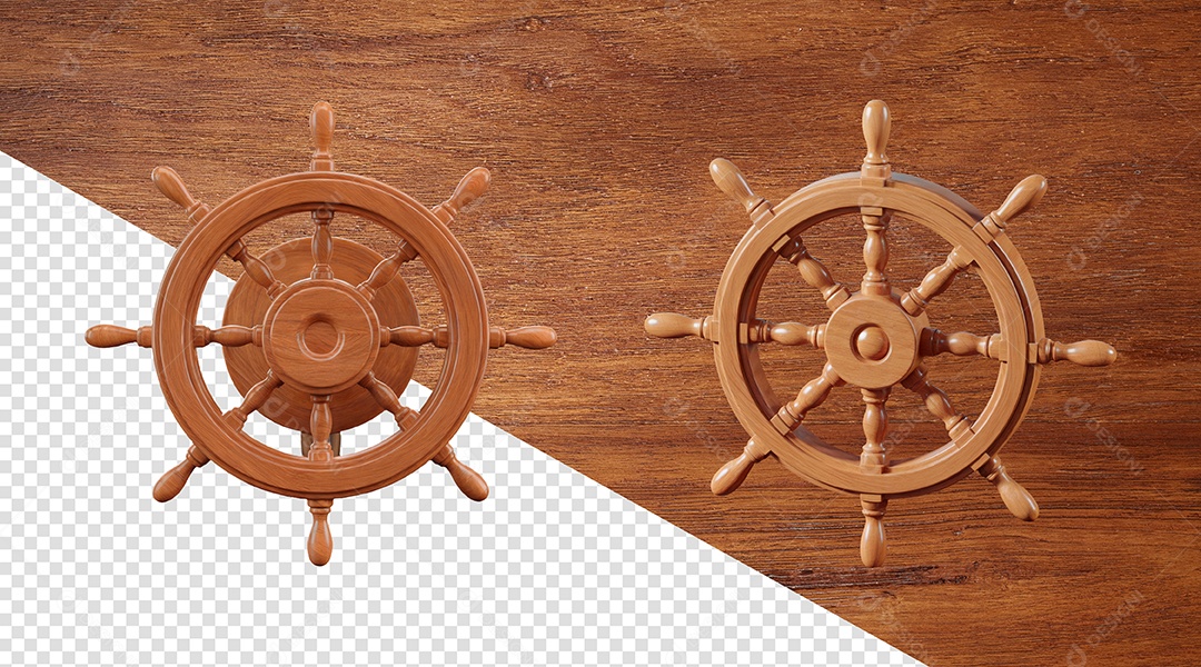 Leme de Navio de Madeira Elemento 3D para Composição PSD