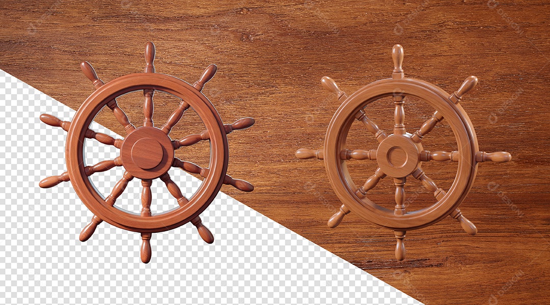 Leme de Navio de Madeira Elemento 3D para Composição PSD