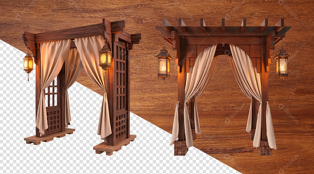 Portal de Madeira Elemento 3D para Composição PSD
