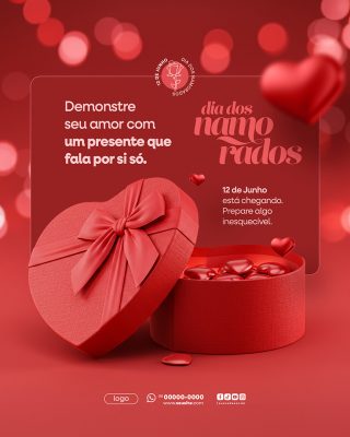 Feliz Dia dos Namorados 12 de junho Social Media PSD Editável