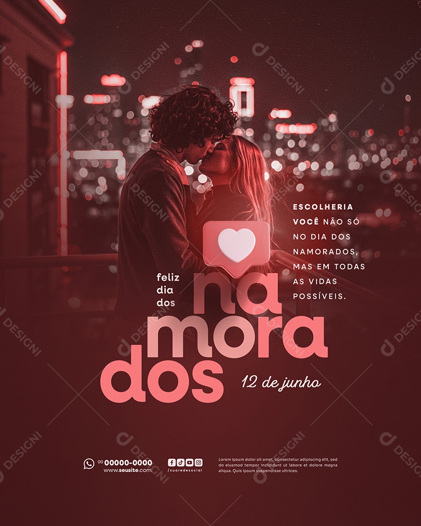 Feliz Dia dos Namorados 12 de junho Social Media PSD Editável