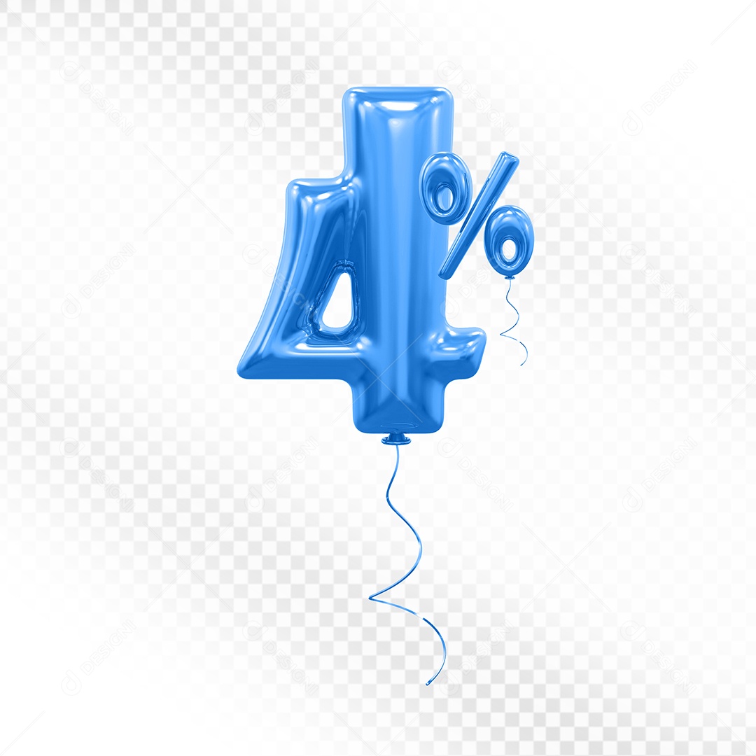 Balão Azul 3D Número 4% Elemento Para Composição PSD