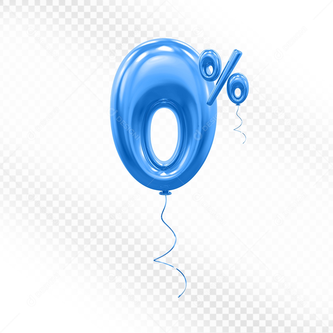 Balão Azul 3D Número 0% Elemento Para Composição PSD