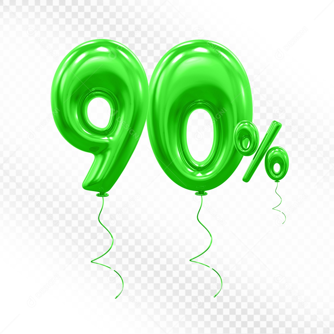 Balão Verde 3D Número 90% Elemento Para Composição PSD