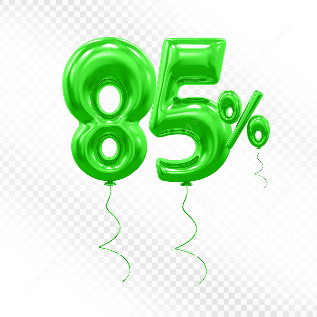 Balão Verde 3D Número 85% Elemento Para Composição PSD