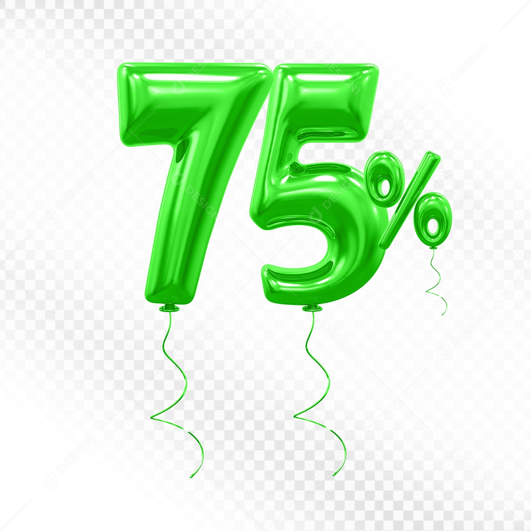 Balão Verde 3D Número 75% Elemento Para Composição PSD
