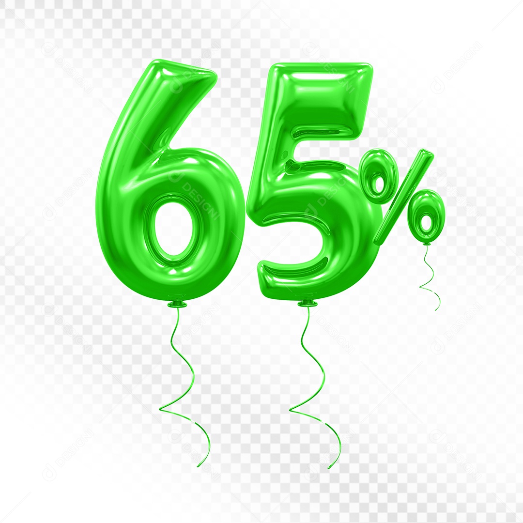 Balão Verde 3D Número 65% Elemento Para Composição PSD