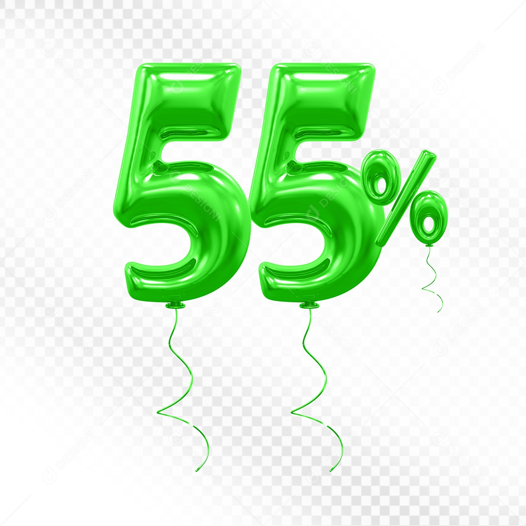Balão Verde 3D Número 55% Elemento Para Composição PSD
