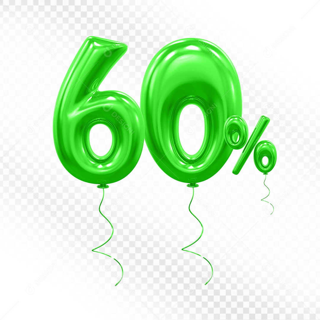 Elemento 3D Número 60% Verde Para Composição PSD