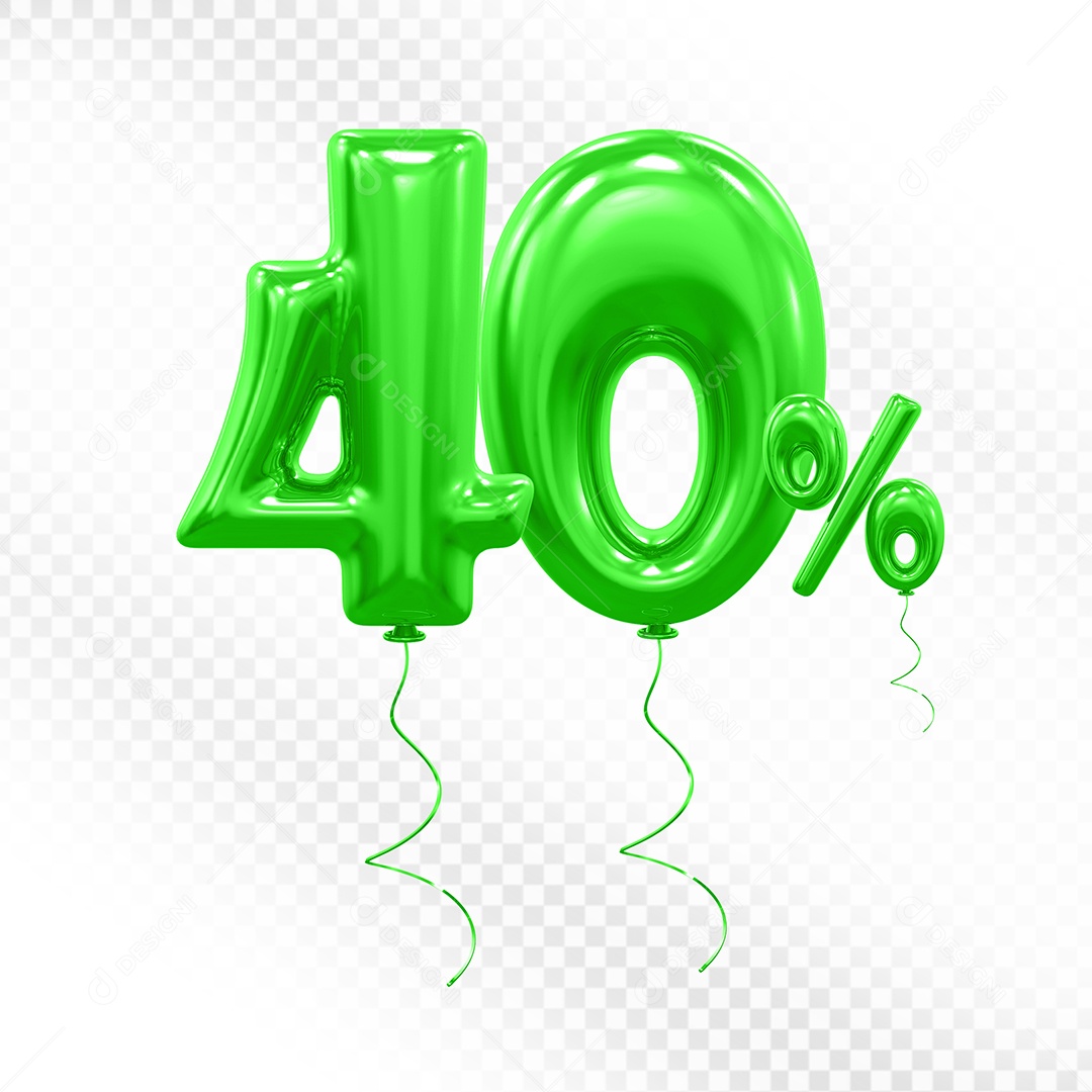Balão Verde 3D Número 40% Elemento Para Composição PSD