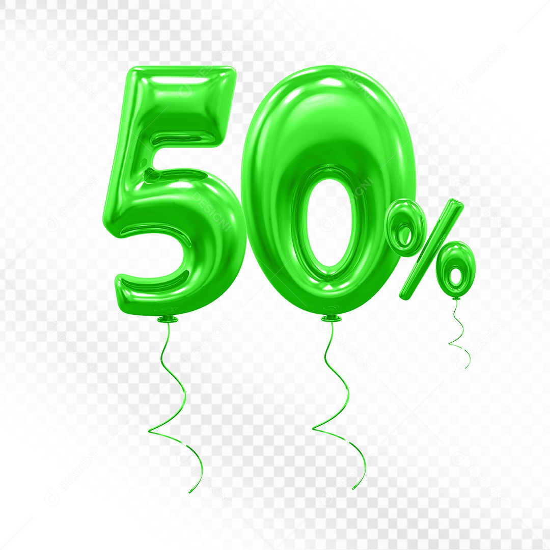 Balão Verde 3D Número 50% Elemento Para Composição PSD