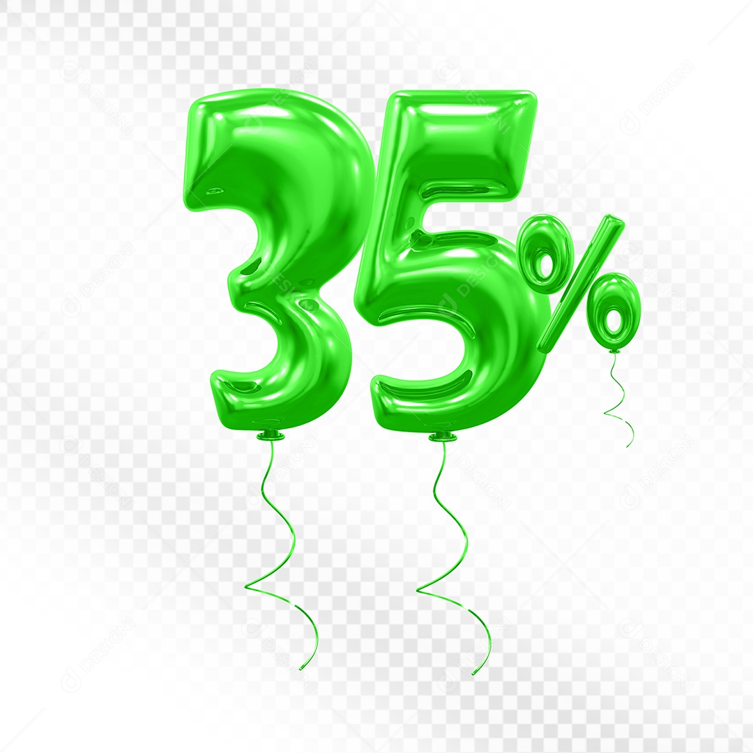 Elemento 3D Número 35% Verde Para Composição PSD