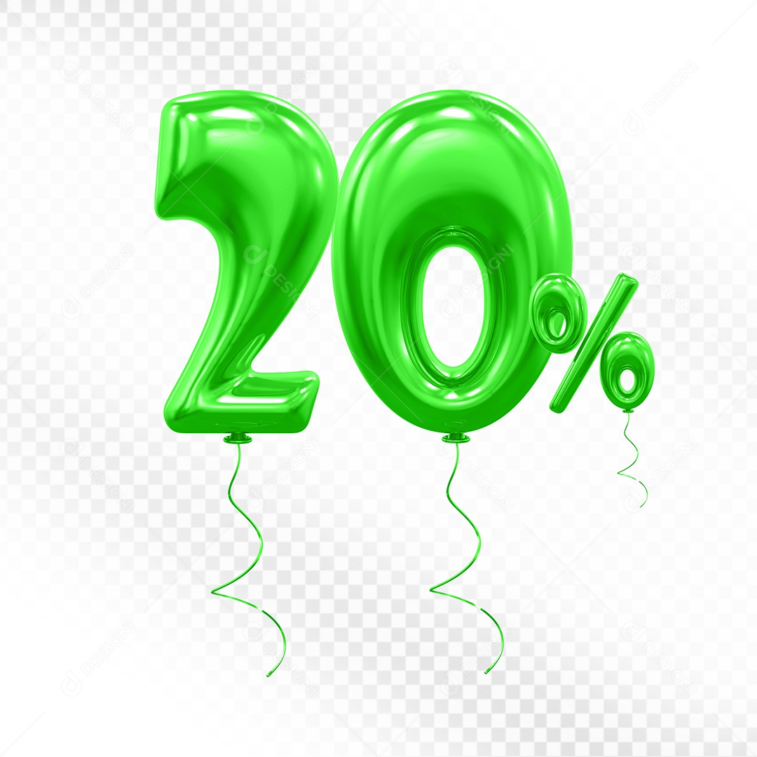 Balão Verde 3D Número 20% Elemento Para Composição PSD