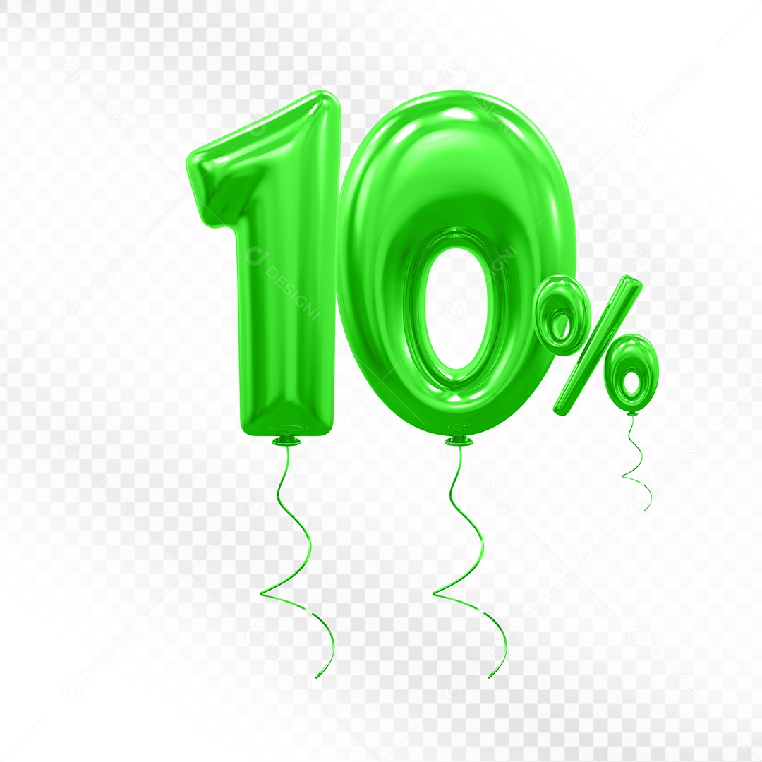 Balão Verde 3D Número 10% Elemento Para Composição PSD