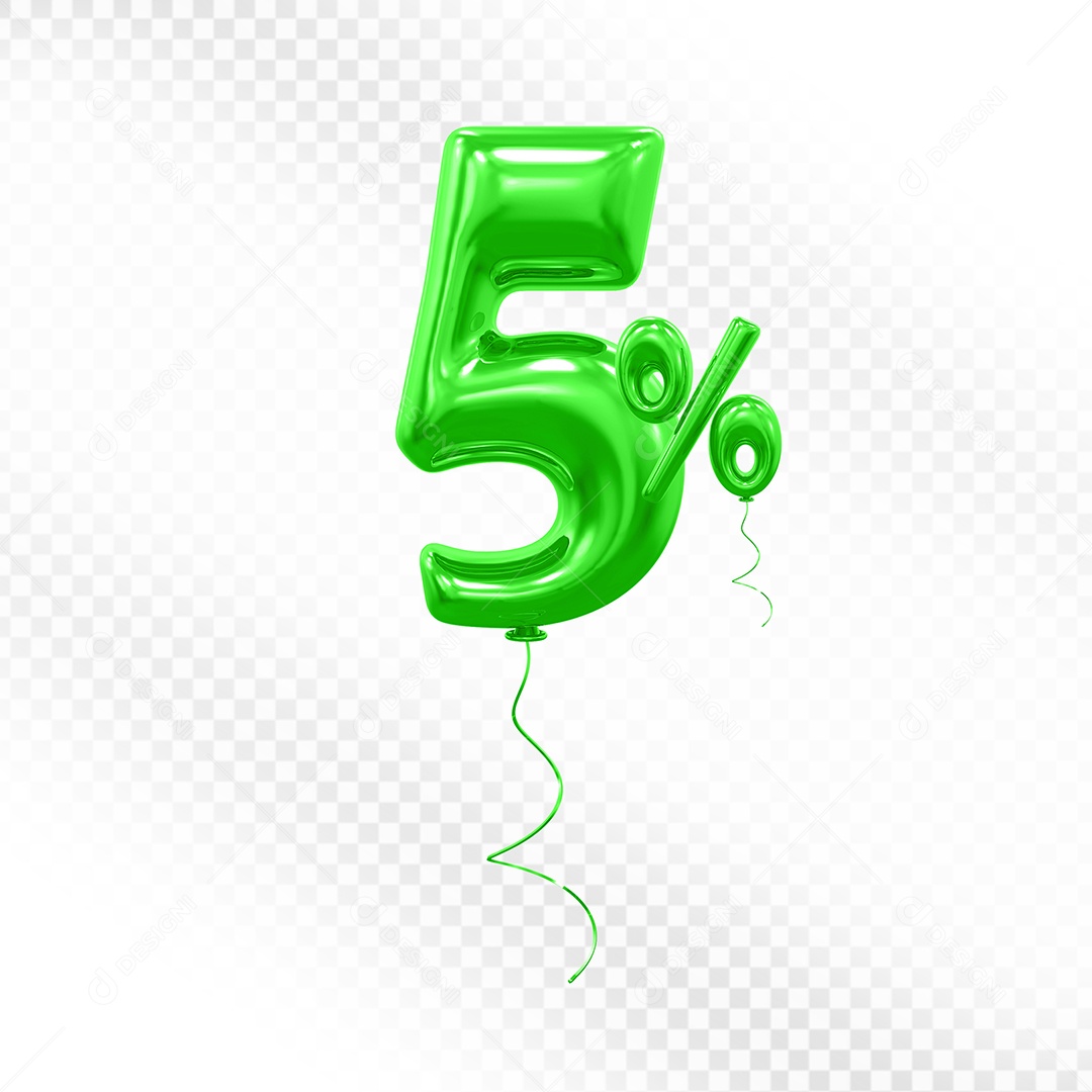 Balão Verde 3D Número 5% Elemento Para Composição PSD