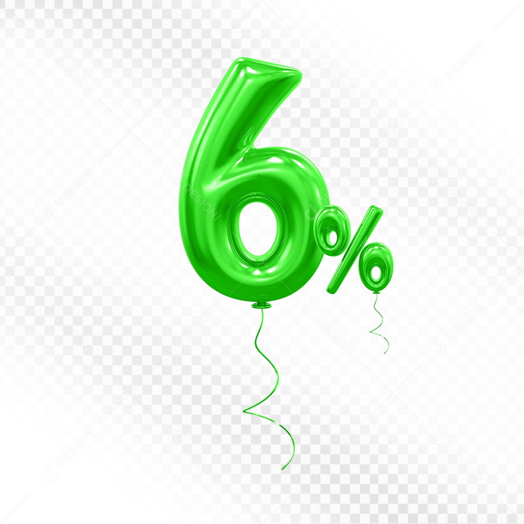 Balão Verde 3D Número 6% Elemento Para Composição PSD
