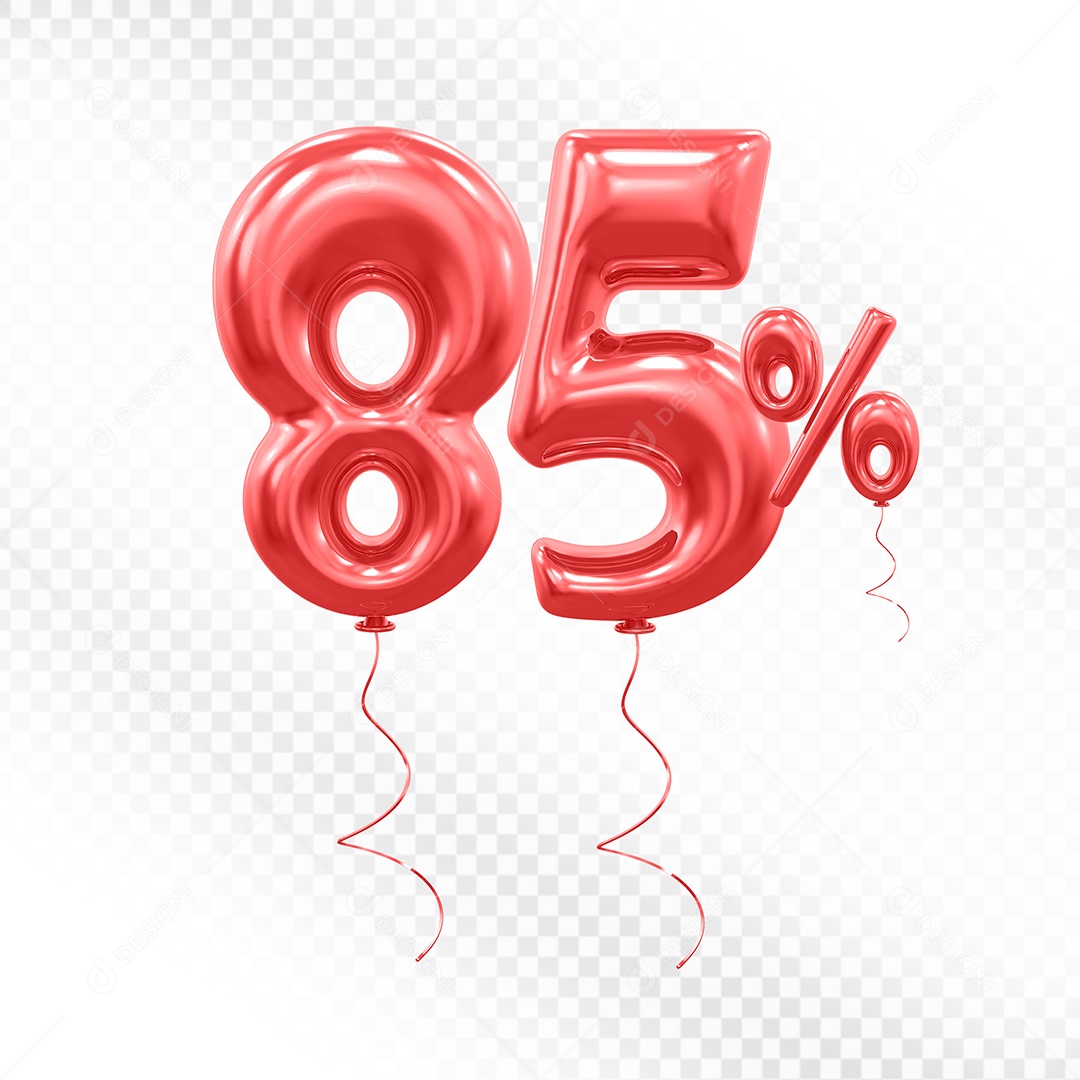 Balão Vermelho 3D Número 85% Elemento Para Composição PSD