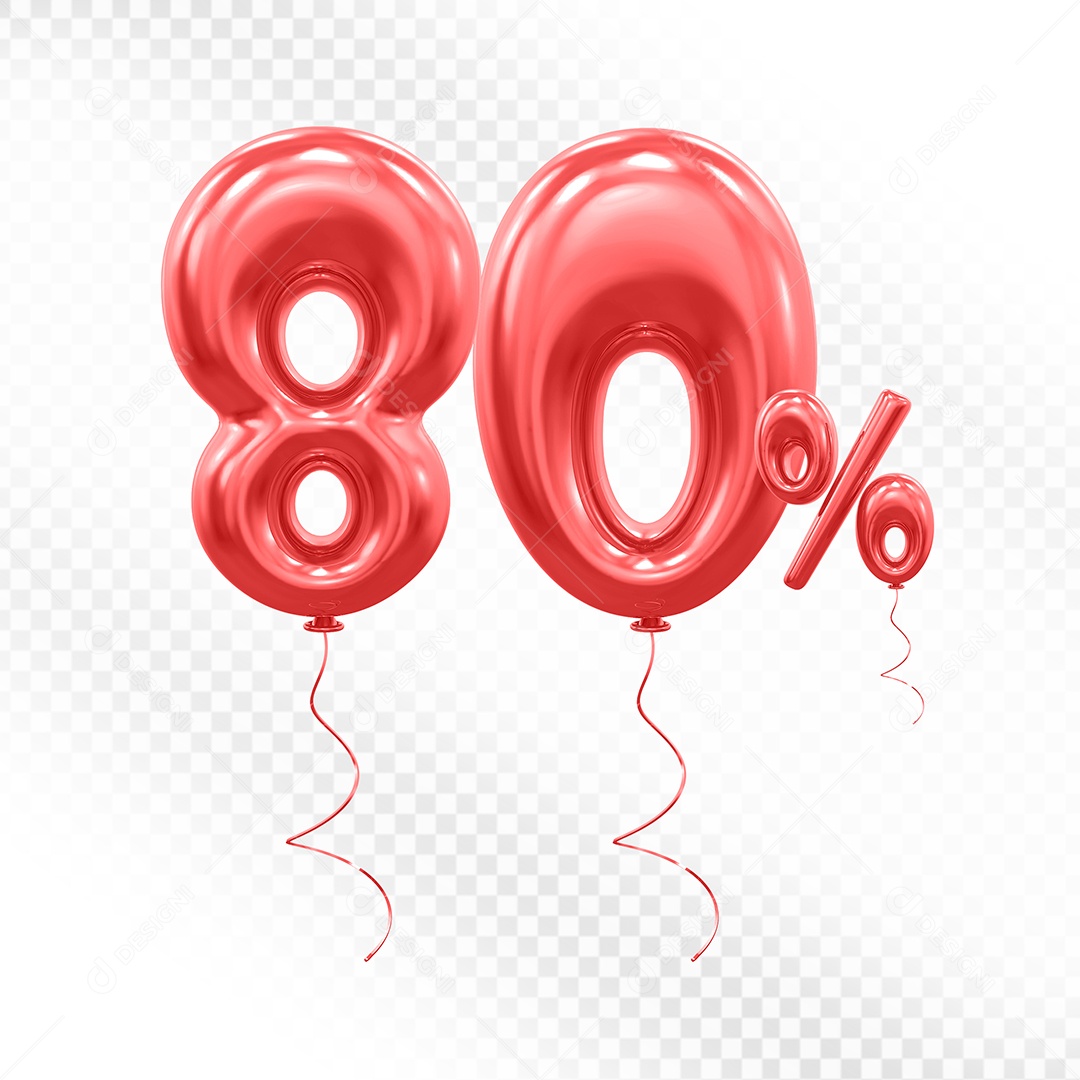 Balão Vermelho 3D Número 80% Elemento Para Composição PSD