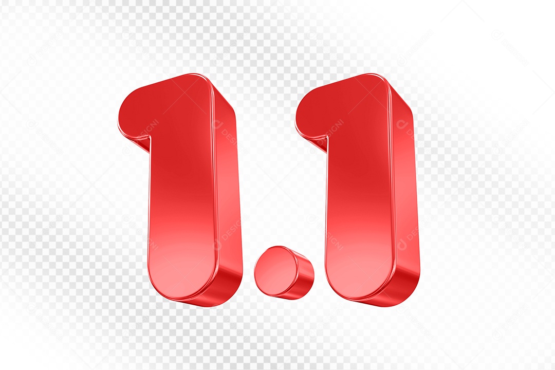 Número 1.1 Vermelho Elemento 3D Para Composição PSD