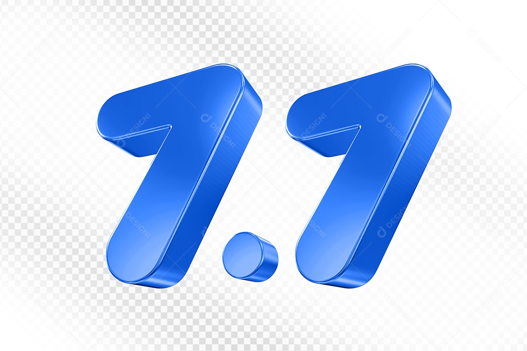 Número 7.7 Azul Elemento 3D Para Composição PSD