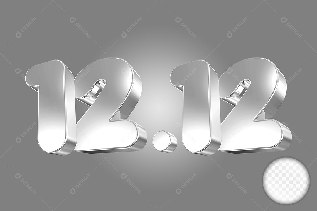 Número 12.12 Prata Elemento 3D Para Composição PSD